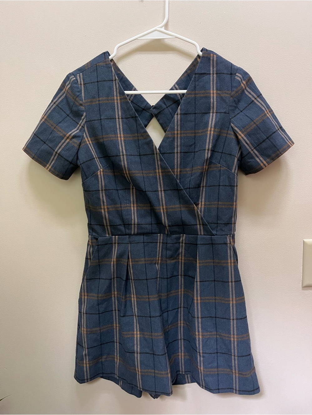 ASOS Navy and Brown Plaid Shorts Romper